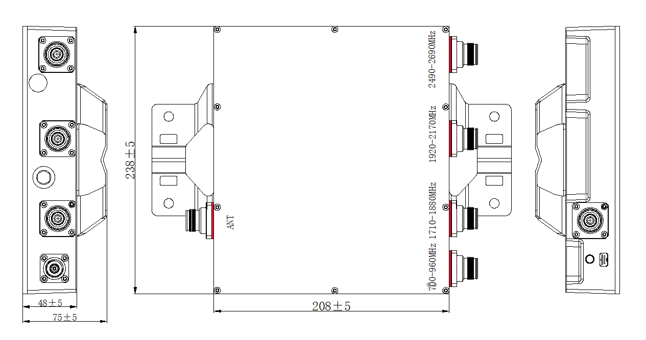 Quadplexer 700-960 MHz /1710-1880MHz/1920-2170MHZ/ 2490-2690MHz 4.3-10 female